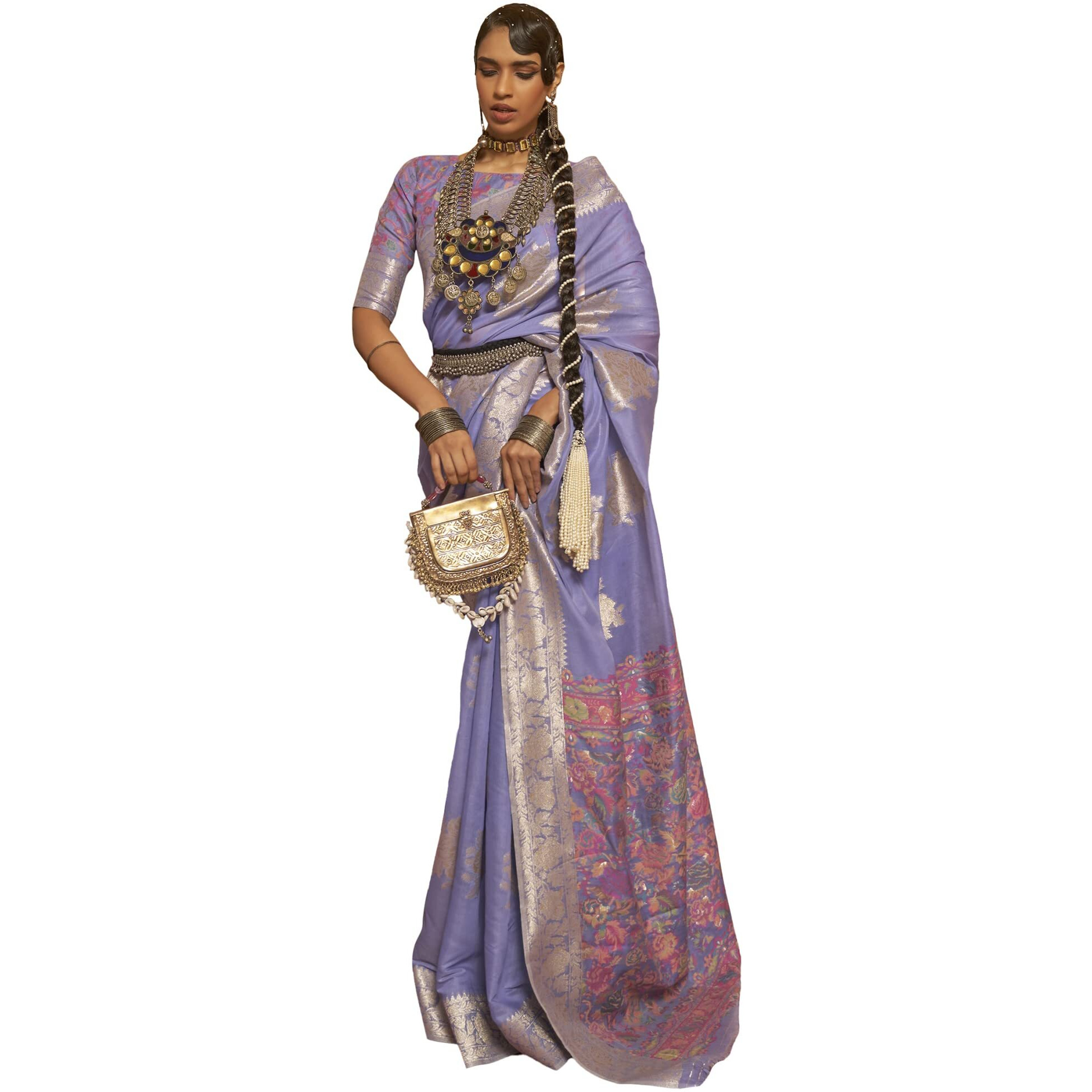 AKHILAM Womens Silk Blend Woven Design Saree With Unstitched Blouse Piece (Lavendar_KERAT272005_RJ)
