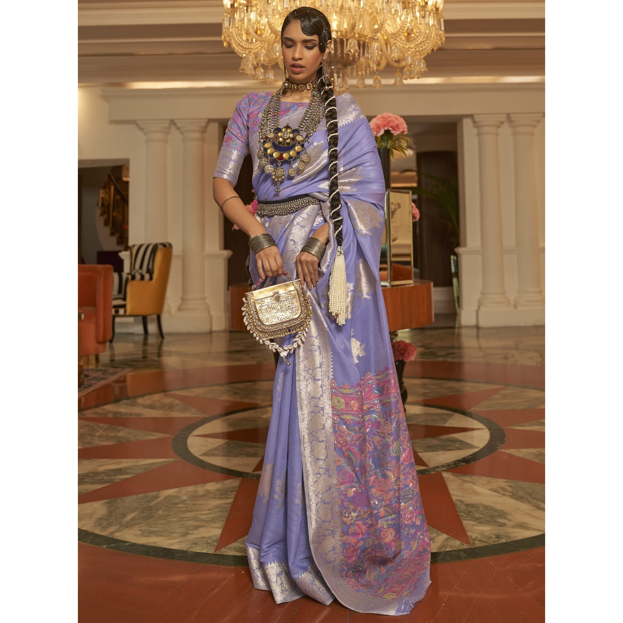 AKHILAM Womens Silk Blend Woven Design Saree With Unstitched Blouse Piece (Lavendar_KERAT272005_RJ)