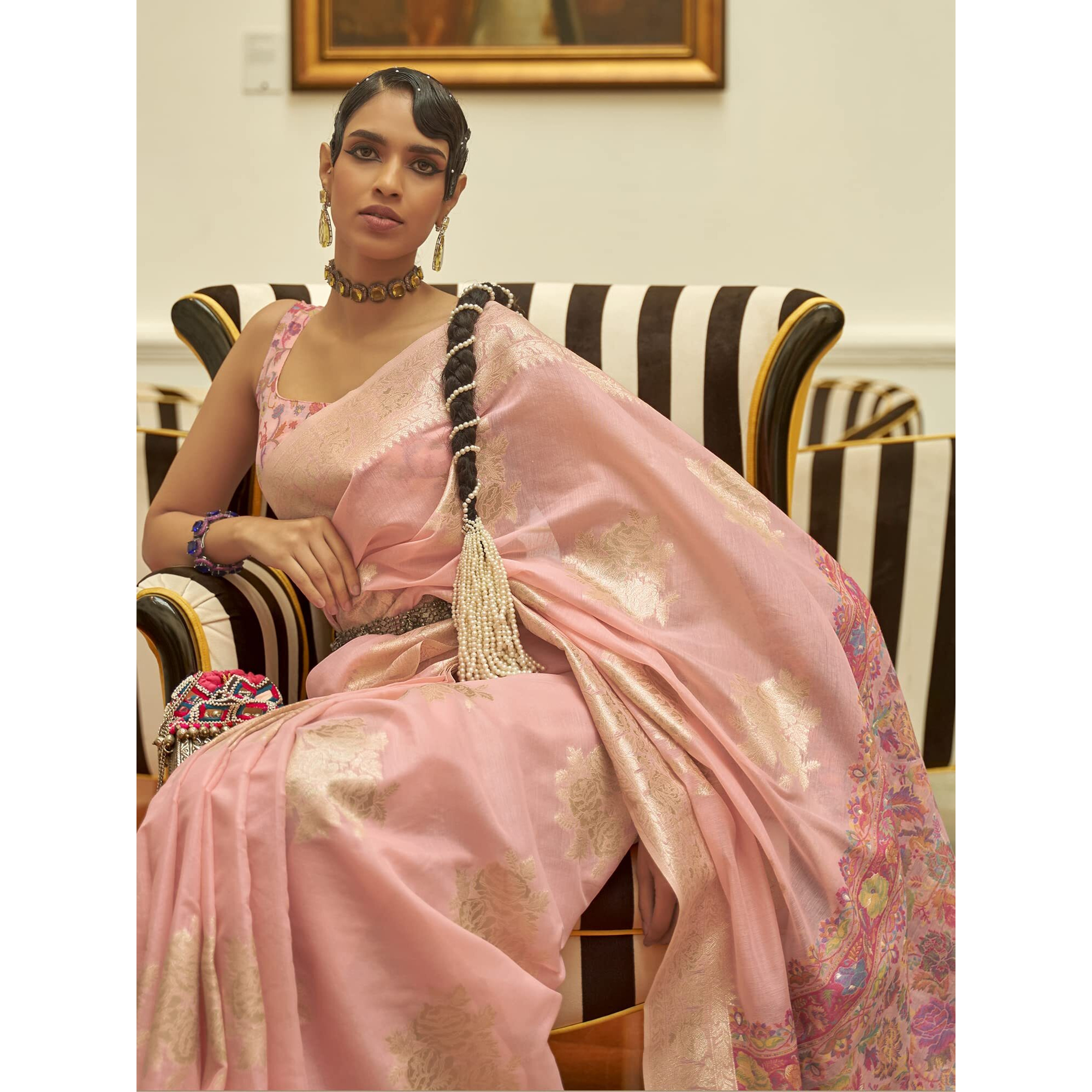 AKHILAM Womens Silk Blend Woven Design Saree With Unstitched Blouse Piece (Pink_KERAT272003_RJ)