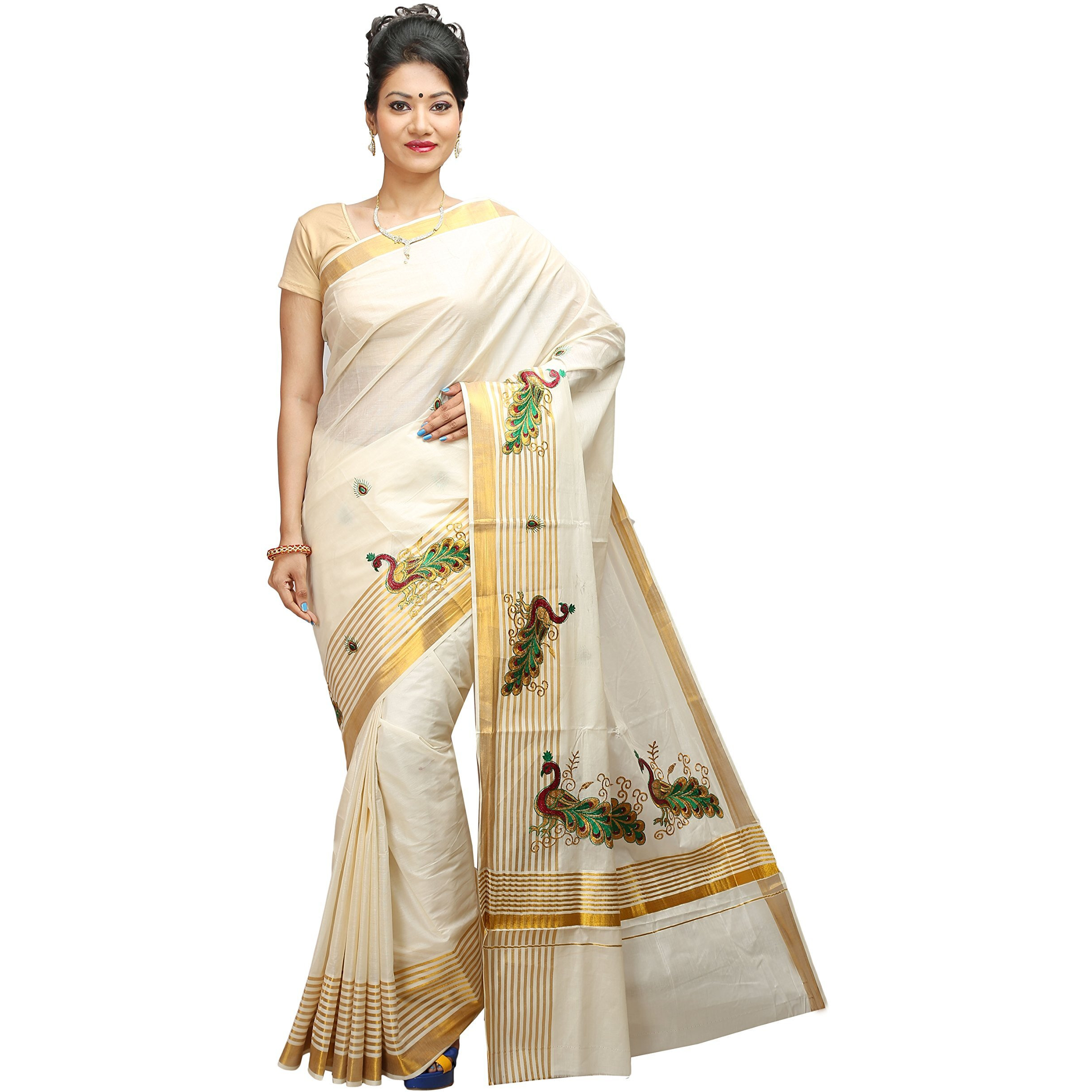 JISB Womens Kasavu Cotton Saree With Running Blouse (JIS SAREE F59_Cream)