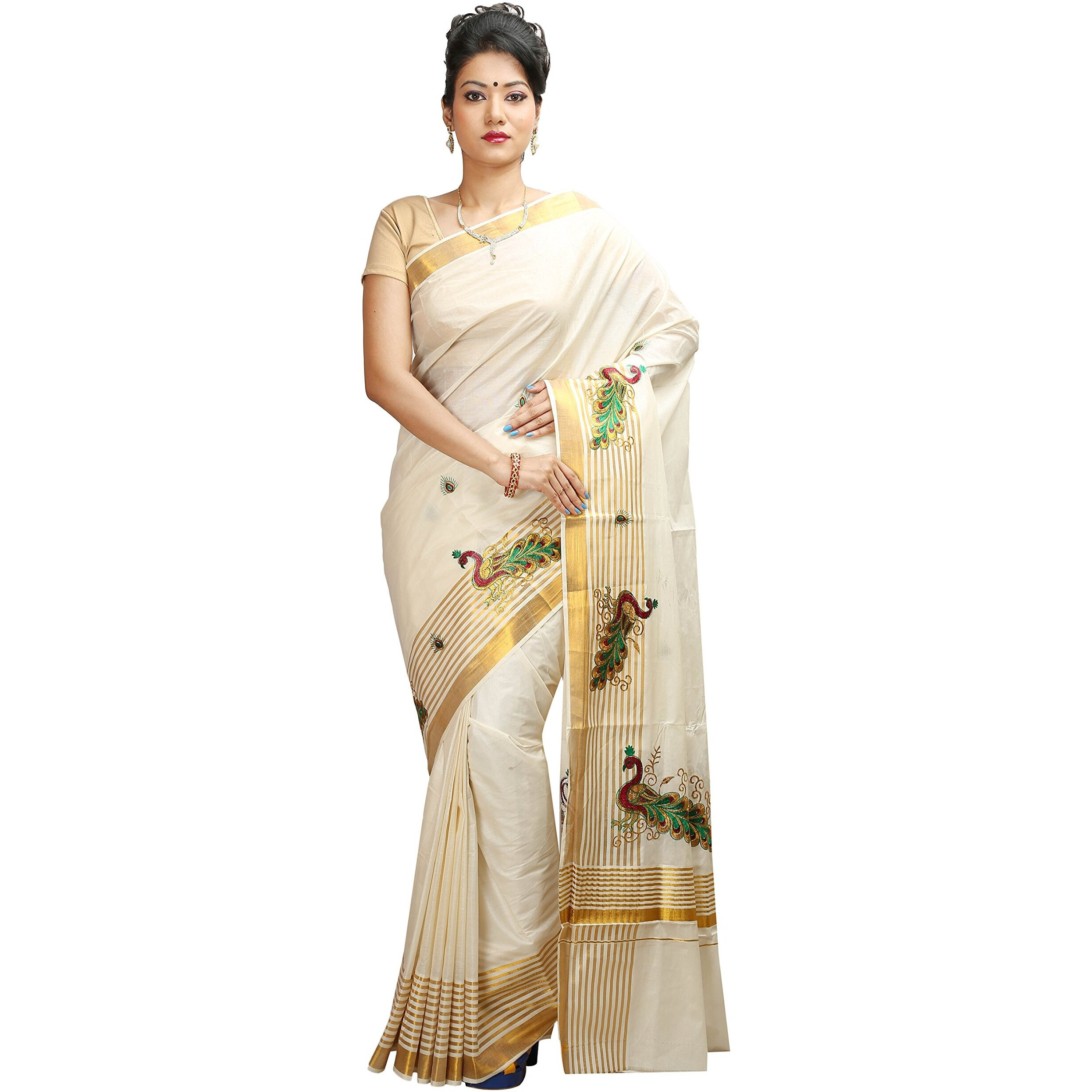 JISB Womens Kasavu Cotton Saree With Running Blouse (JIS SAREE F59_Cream)