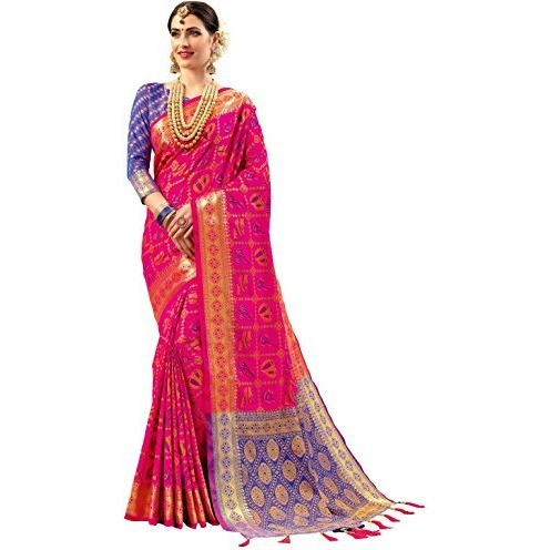 EthnicJunction Womens Banarasi Cotton Silk Saree With Blouse Piece (EJ1175-1006X_Pink)
