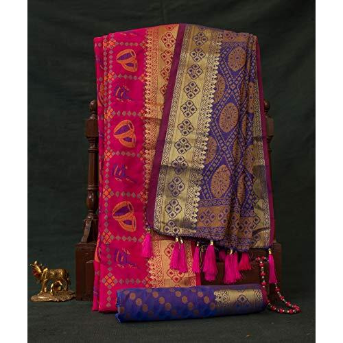 EthnicJunction Womens Banarasi Cotton Silk Saree With Blouse Piece (EJ1175-1006X_Pink)