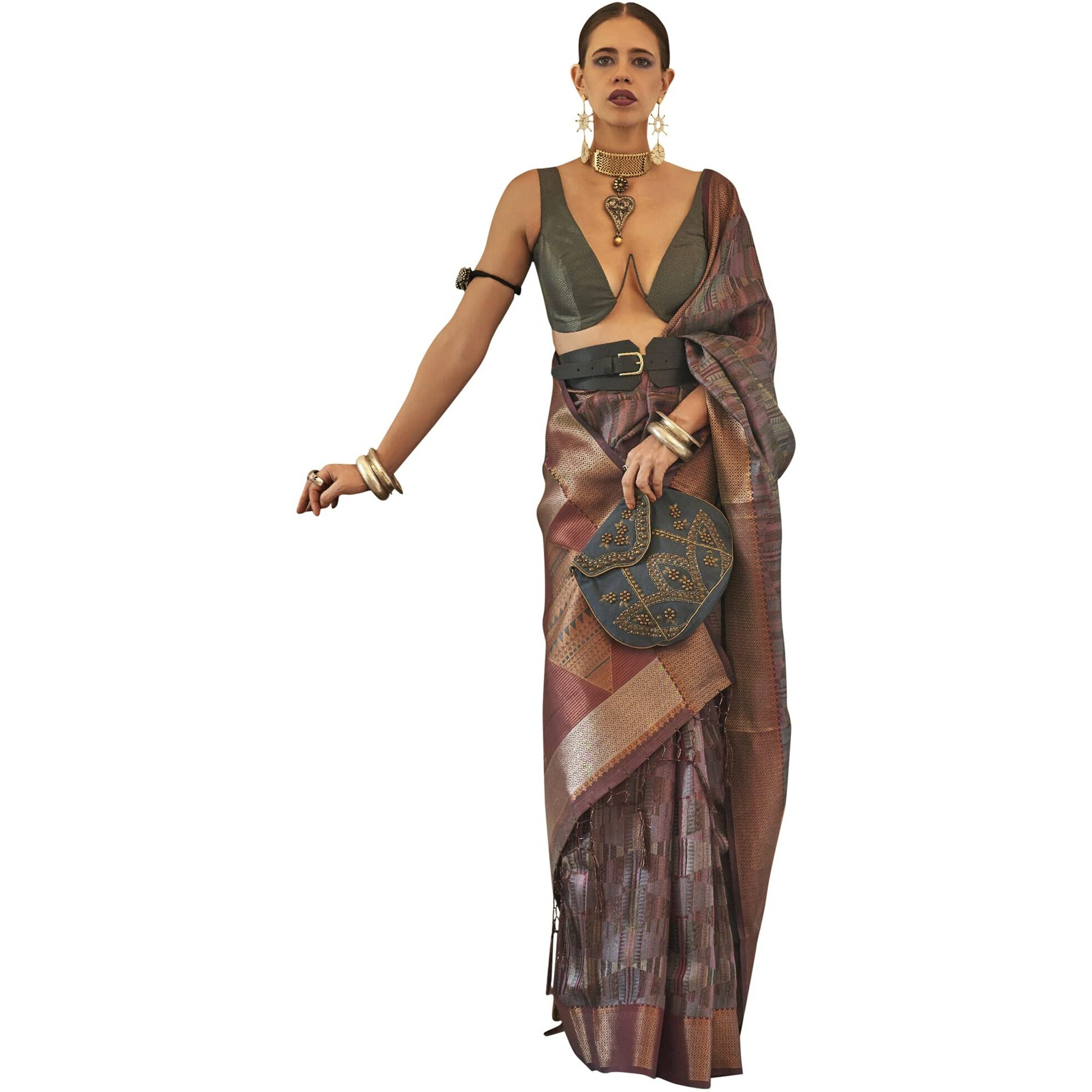 AKHILAM Womens Woven Design Organza Saree With Unstitched Blouse Piece (Mauve_KALKI309002_RJ)