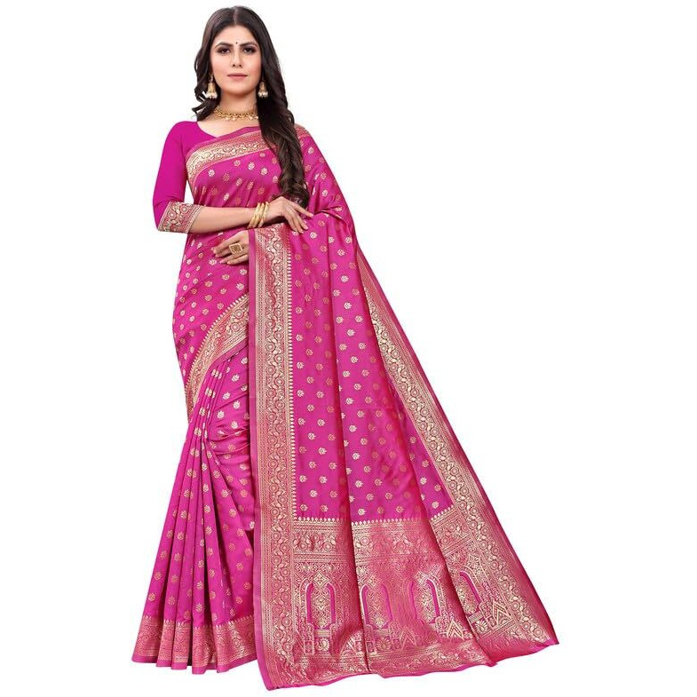 SIRIL Womens Art Silk Banarasi Jacquard Saree With Unstitched Blouse Piece (3412S154A_Rani Pink)