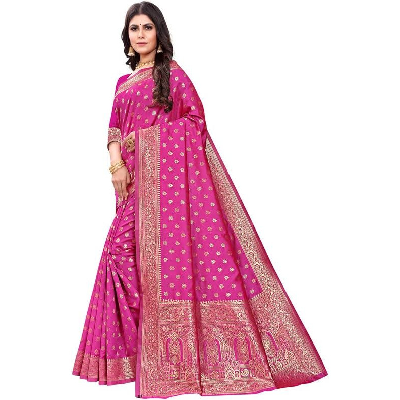 SIRIL Womens Art Silk Banarasi Jacquard Saree With Unstitched Blouse Piece (3412S154A_Rani Pink)