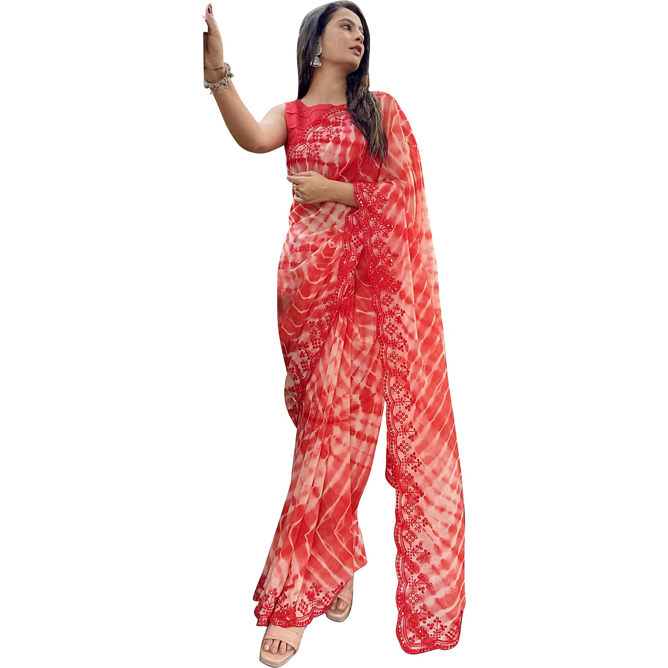 SUTRAM Printed Shibori Sequance and Embroidery Saree for women_ST1750