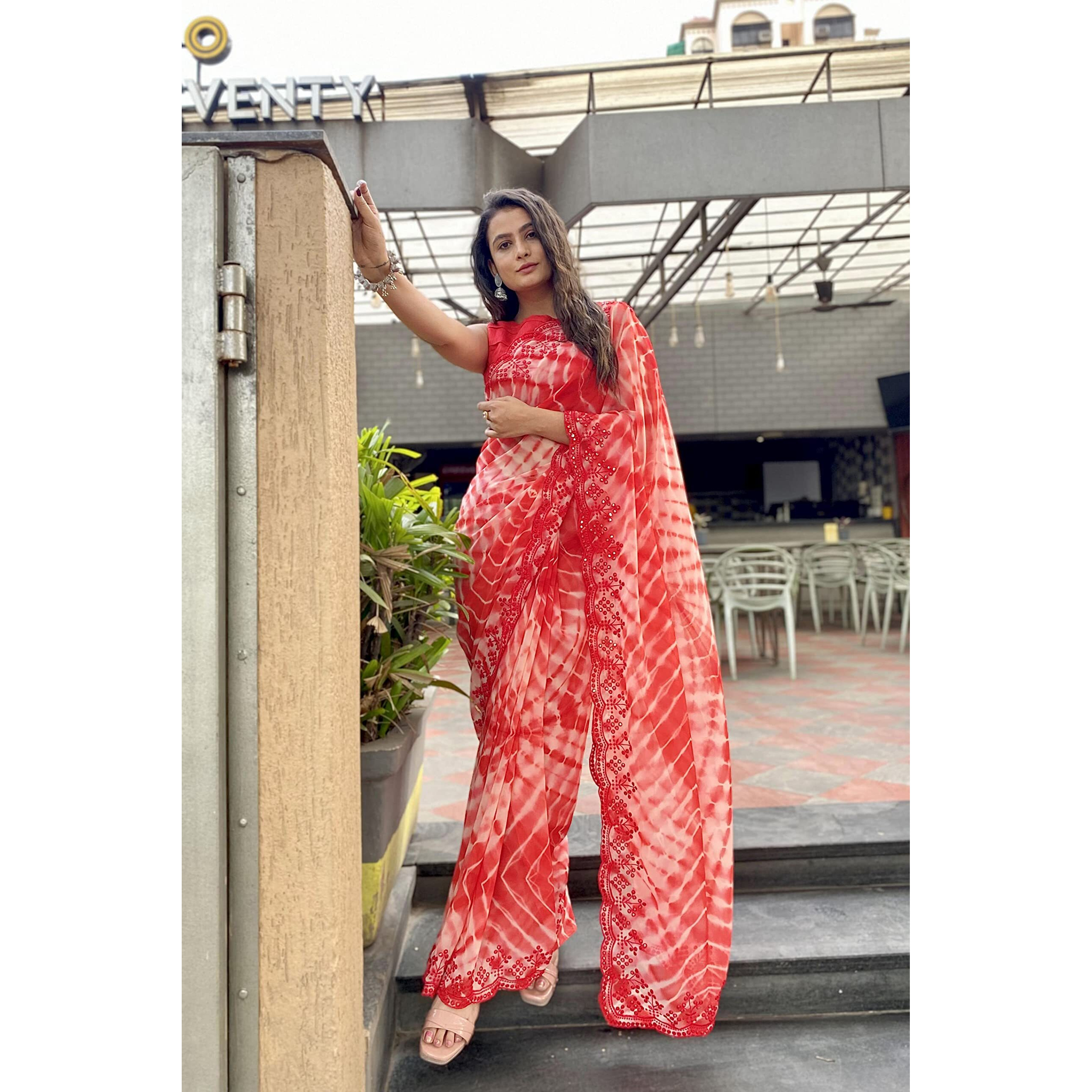 SUTRAM Printed Shibori Sequance and Embroidery Saree for women_ST1750