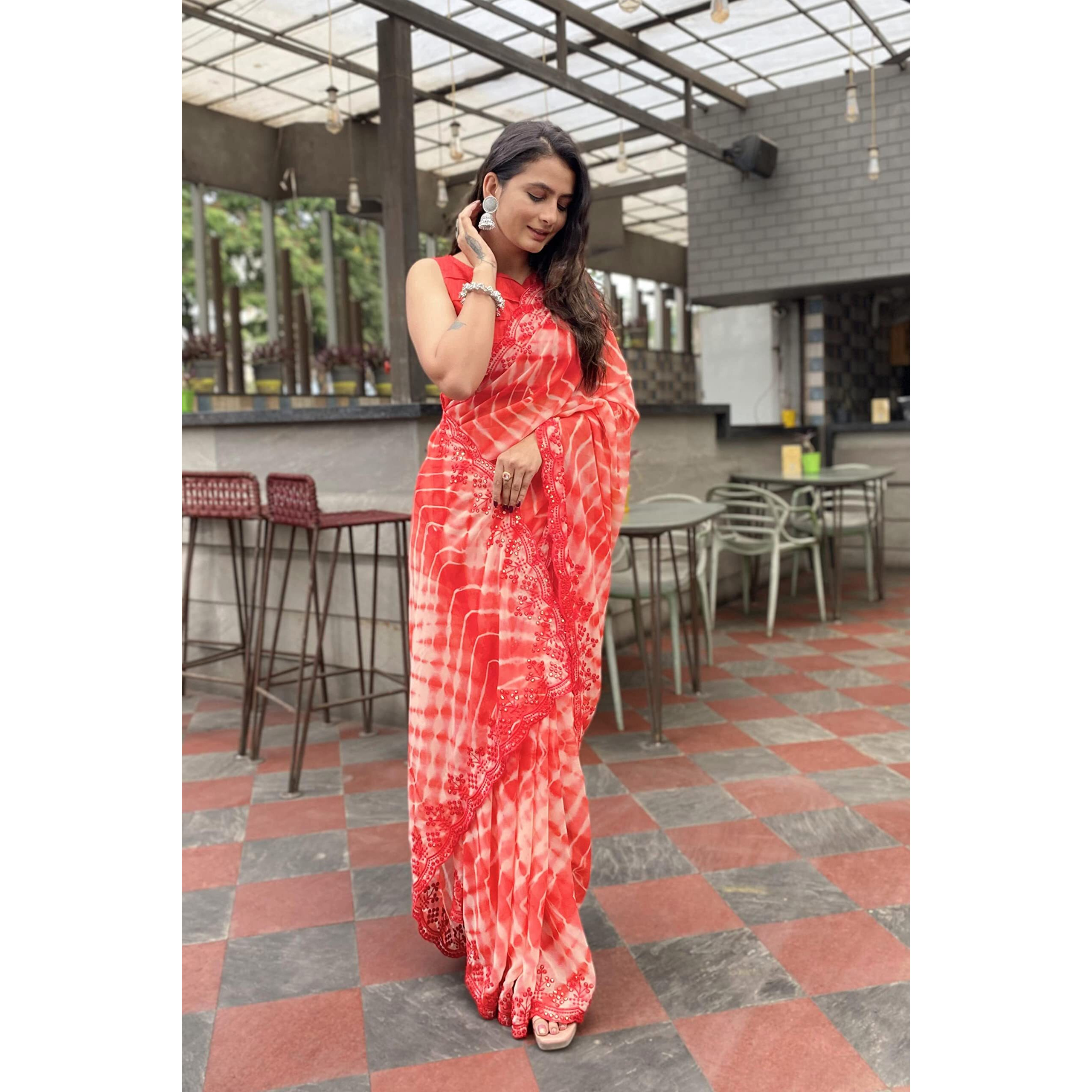 SUTRAM Printed Shibori Sequance and Embroidery Saree for women_ST1750