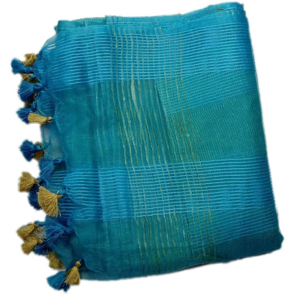 INDIA SILK PWCS LTD Womens Kota Doria Art Silk Saree With Blouse Piece (KOTA G 09_Sky Blue)