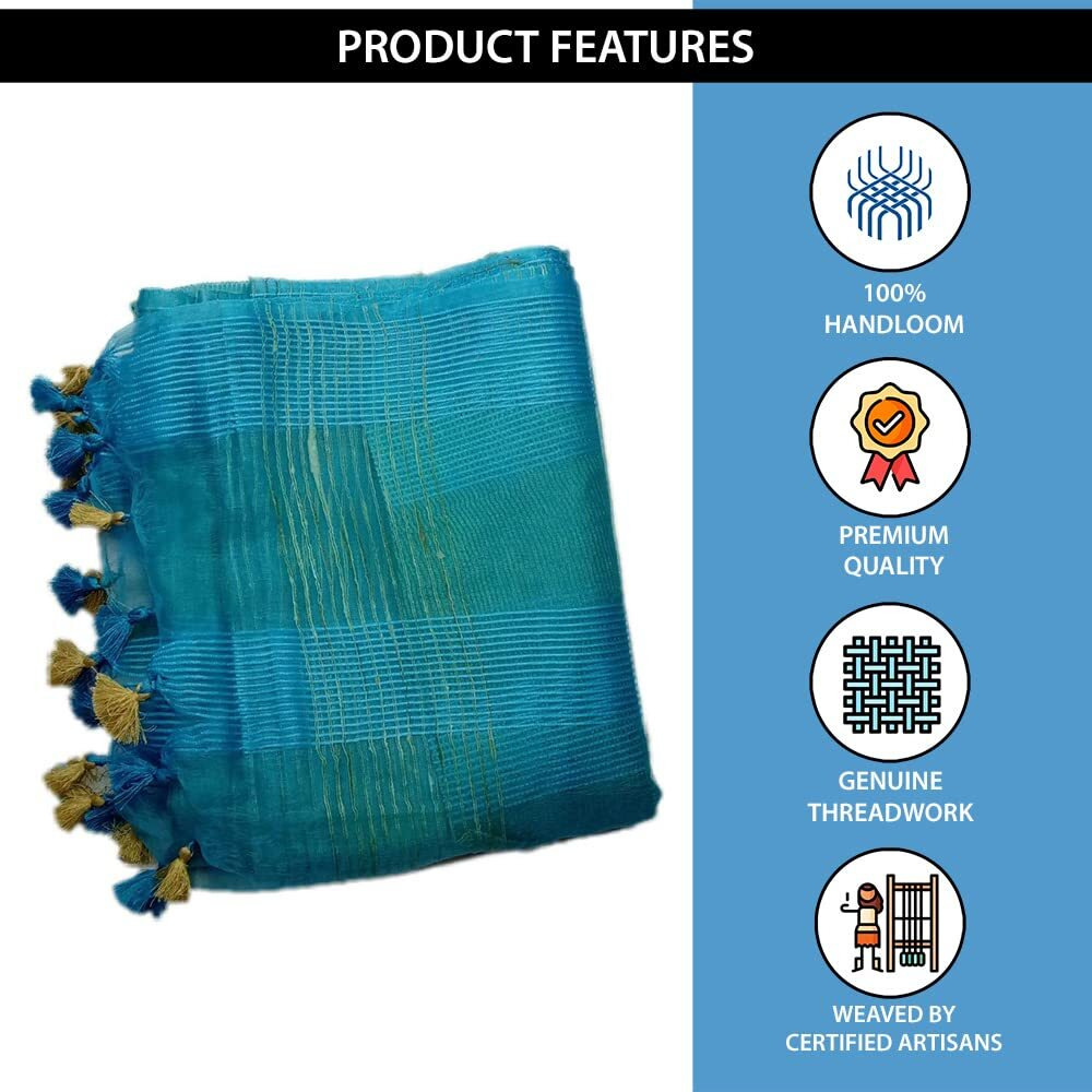 INDIA SILK PWCS LTD Womens Kota Doria Art Silk Saree With Blouse Piece (KOTA G 09_Sky Blue)
