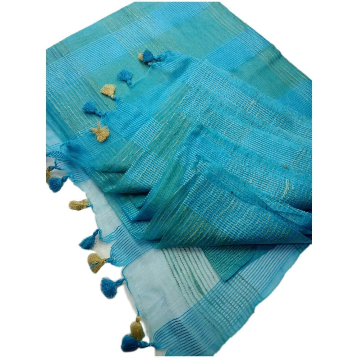 INDIA SILK PWCS LTD Womens Kota Doria Art Silk Saree With Blouse Piece (KOTA G 09_Sky Blue)