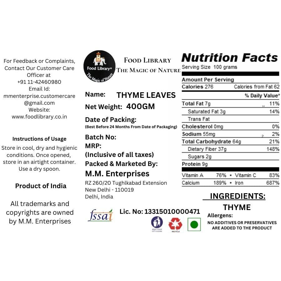 Food Library Dried Thyme Leaves (400 g)