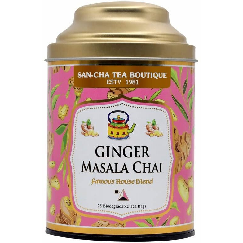 Sancha Tea Boutique, Ginger Masala Chai, Adrak Chai, Chai Masala, 25 Pyramid Tea Bags, Premium Assam Tea Chai, 100% Natural Spices, Chai Patti, Cutting Chai - Chai tea, 50 gm