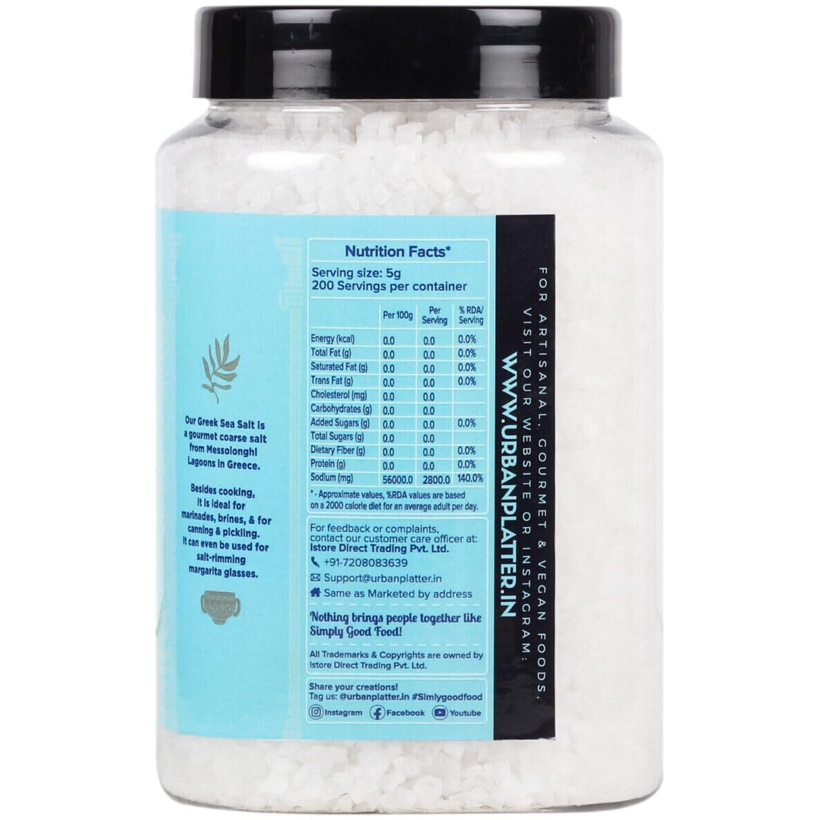Urban Platter Greek Sea Salt of Messolonghi, 1Kg (Coarse Sun-dried Salt from Greece, Pure Mediterranean Sea Salt for Seasoning and Finishing | Ideal to Make brine and Sprinkling on breads and Salads)