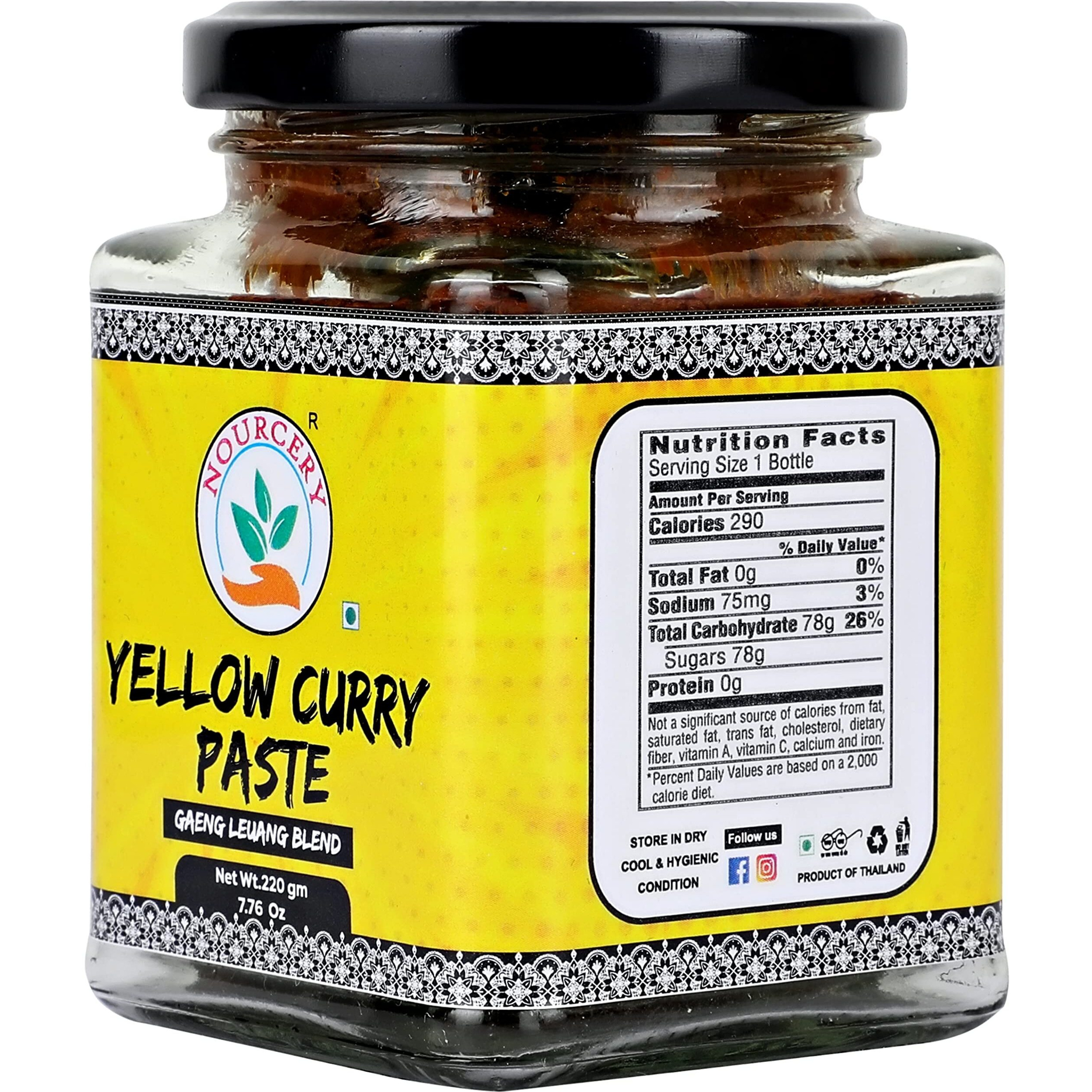 Nourcery Thai Yellow Curry Paste, 220g Jar [GAENG LEUANG Blend]