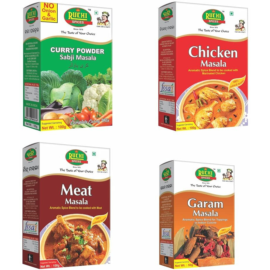 Ruchi Spices Combo(Curry Powder 100Gm, Chicken Masala 100Gm, Meat Masala 100Gm, Garam Masala 50Gm), Garlic