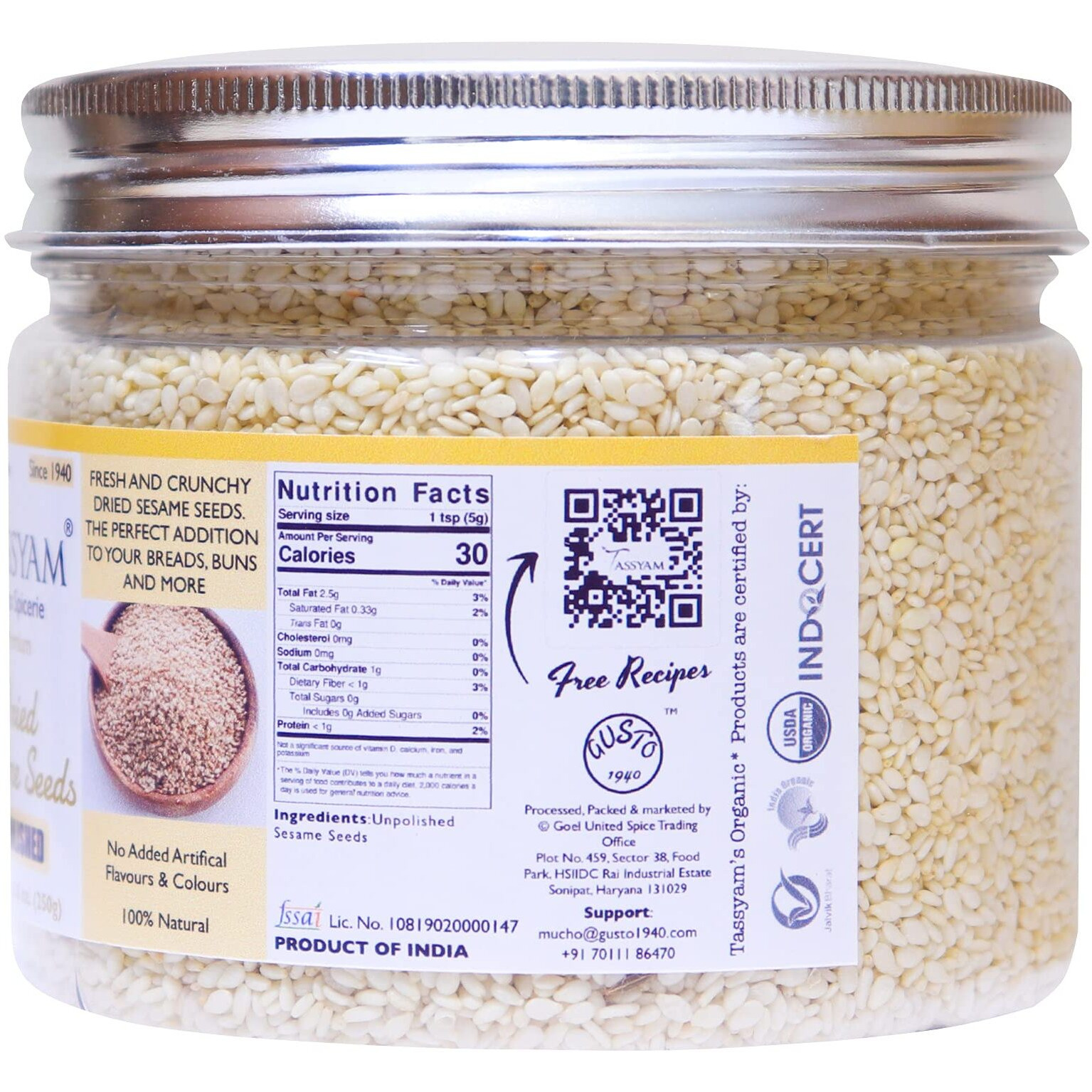 Tassyam Unpolished Sesame Seeds 250g/ 8.81 oz | All Natural Til Beej