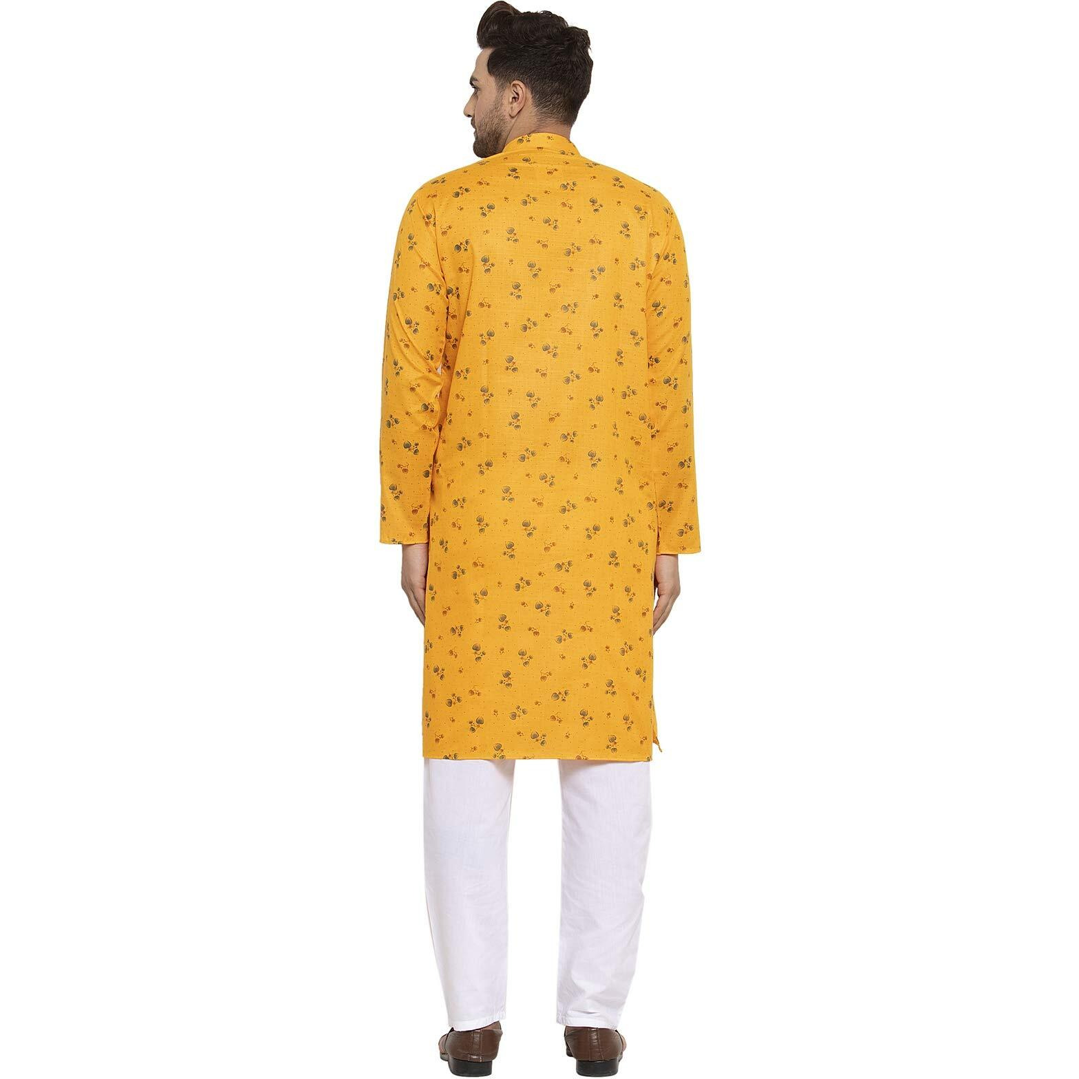 KRAFT INDIA Men's Cotton Rich Stylish Ethnic Wear Kurta Pyjama Set (Color-Yellow, Size-40)