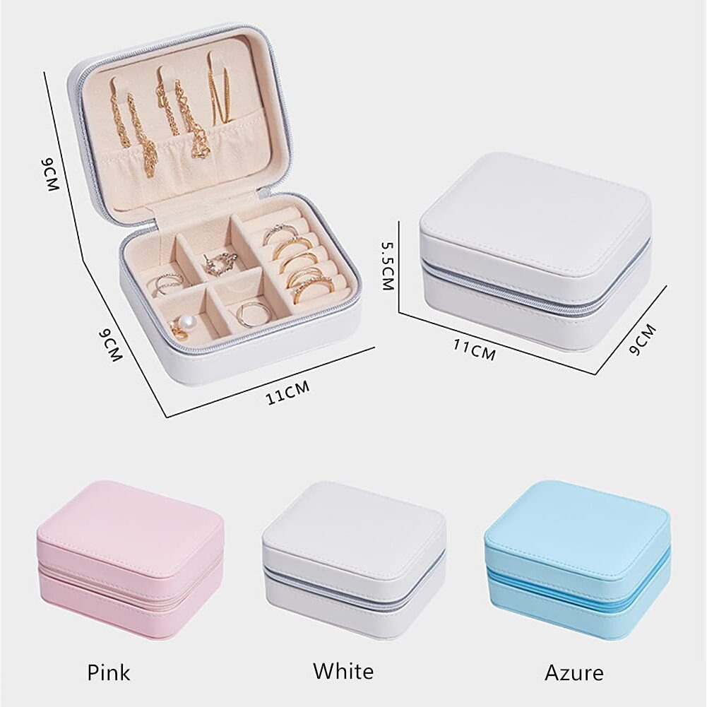 EPURETO Jewelry Box Small Travel Jewelry Bags Organizer PU Leather Storage Display Case Portable Jewelry Holder for Womens Necklace Earring Rings Accessories (Pink 2, Double-Layer)