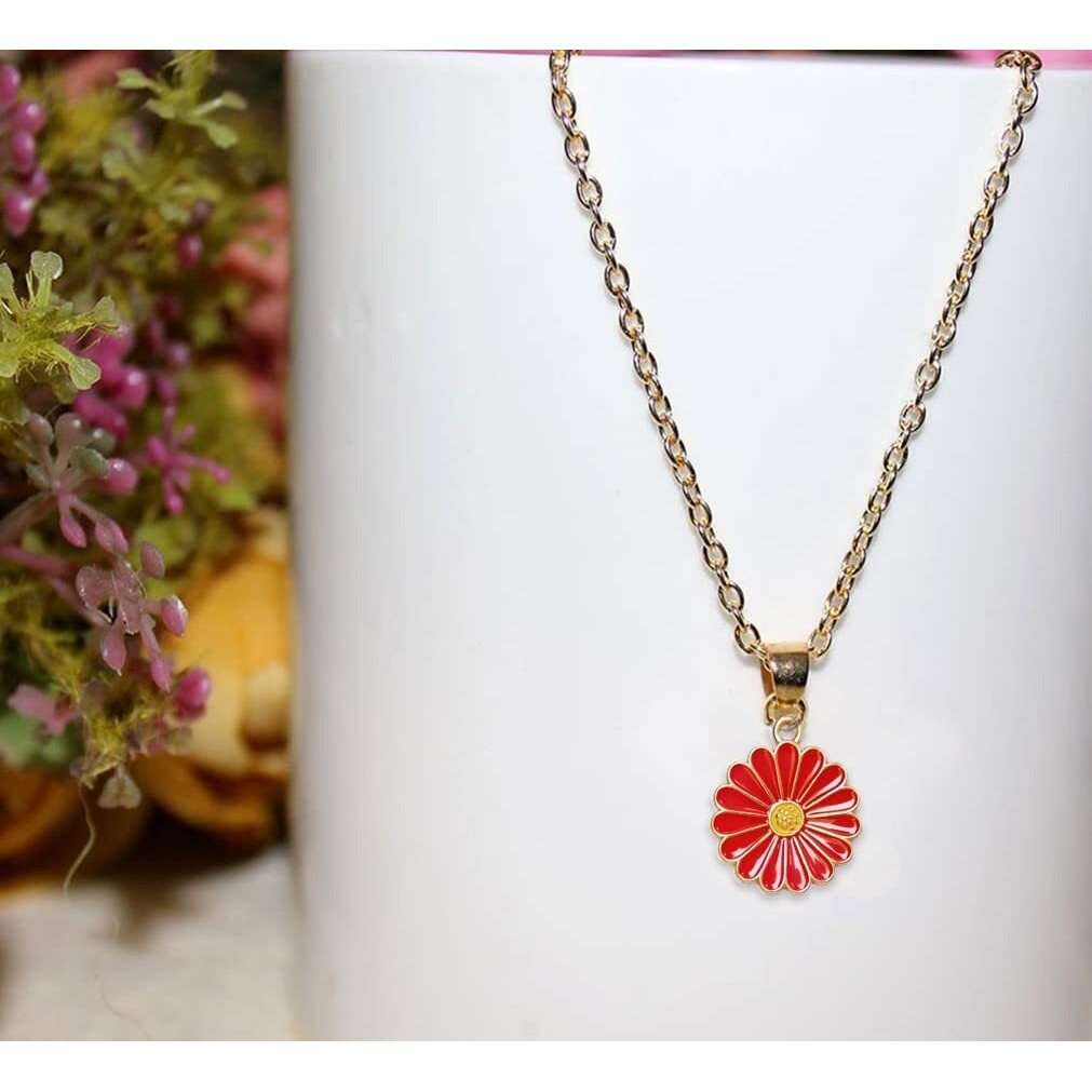 ANNACREATIONS Golden Chain Plated Black Daisy Pendant Necklace With Earrings for Women and Girls (STYLE 6)