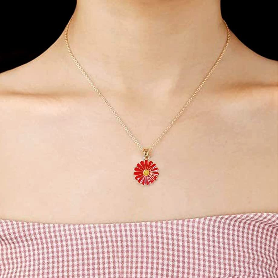 ANNACREATIONS Golden Chain Plated Black Daisy Pendant Necklace With Earrings for Women and Girls (STYLE 6)
