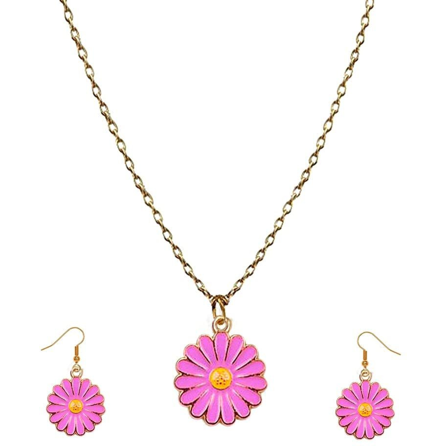 ANNACREATIONS Golden Chain Plated Black Daisy Pendant Necklace With Earrings for Women and Girls (STYLE 5)