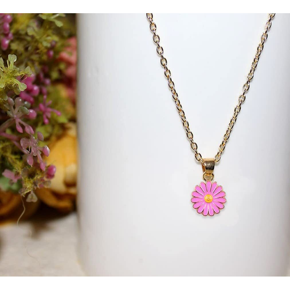 ANNACREATIONS Golden Chain Plated Black Daisy Pendant Necklace With Earrings for Women and Girls (STYLE 5)