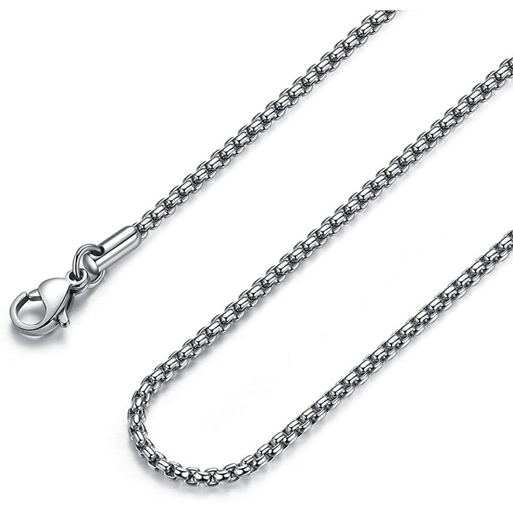 THE MEN THING SILVER ROUNDED BOX - 3mm Chain Stainless Steel 22 inch Necklace for Men & Boys