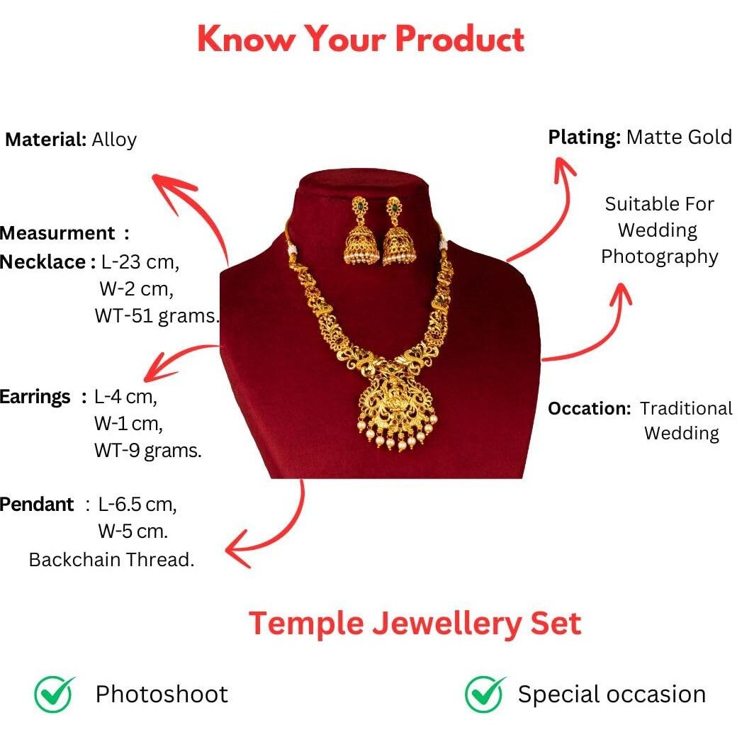 Sasitrends Latest Traditional Temple Necklace Jewellery Set with Jhumka Earrings for Women and Girls