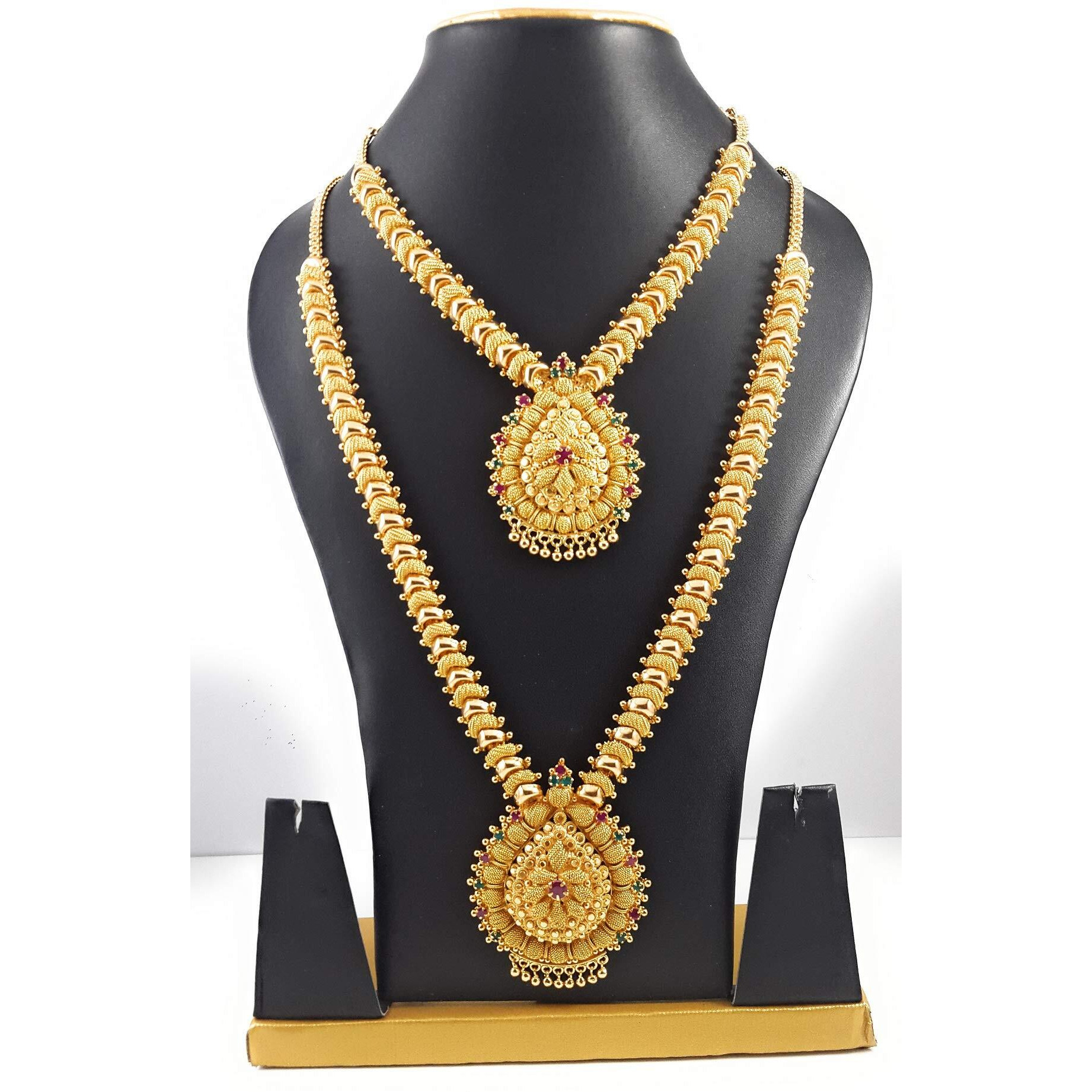AFJ GOLD Copper Gold Plated and Ruby Necklace Set for Women & Girls (Yellow)