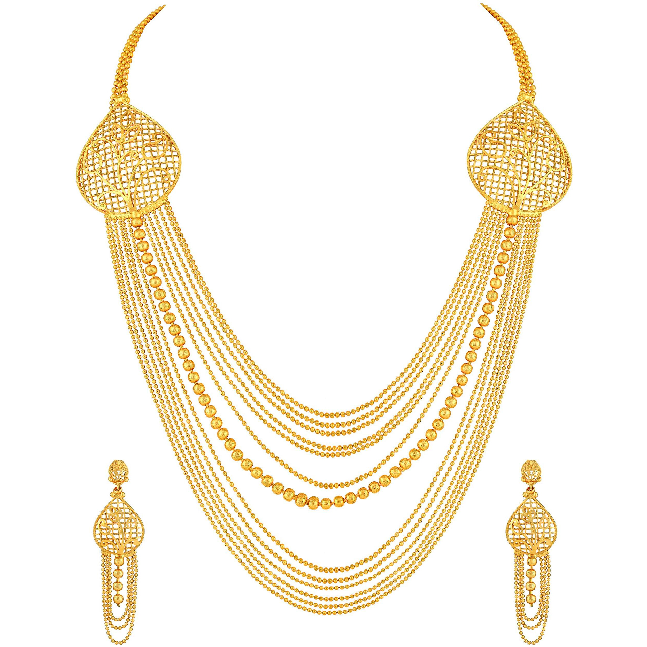 ASMITTA Traditional Filigiree Design One Gram Gold Plated Rope Style Long Haram Multy String Brass Necklace Set for Women