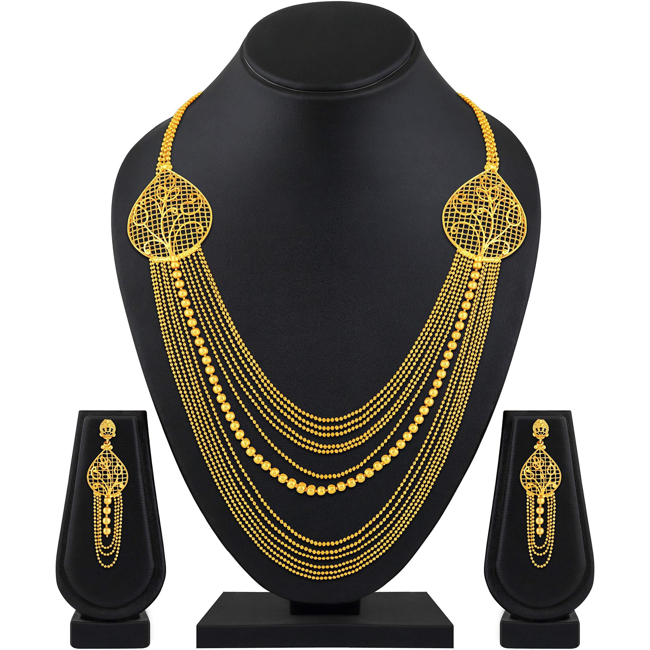 ASMITTA Traditional Filigiree Design One Gram Gold Plated Rope Style Long Haram Multy String Brass Necklace Set for Women