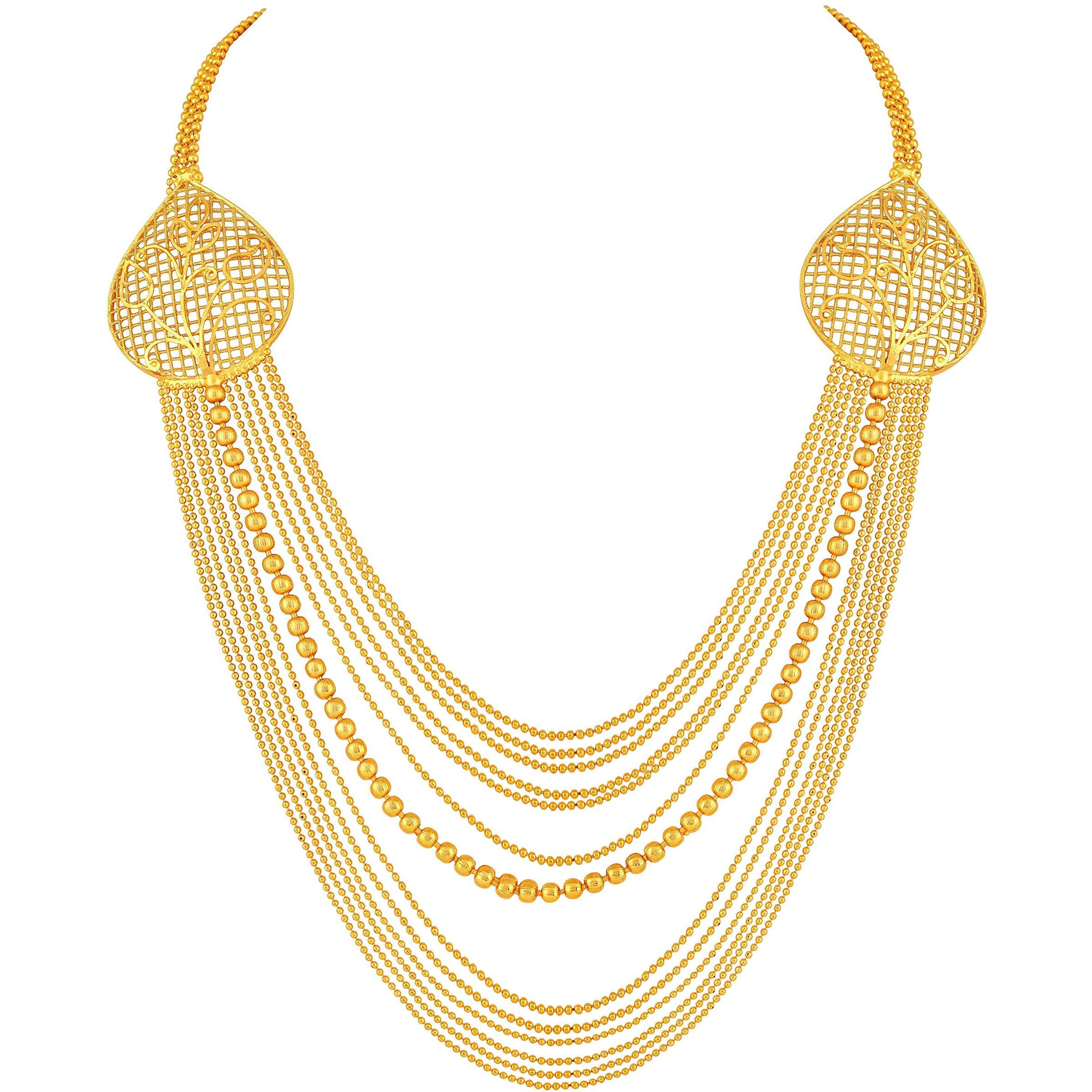 ASMITTA Traditional Filigiree Design One Gram Gold Plated Rope Style Long Haram Multy String Brass Necklace Set for Women