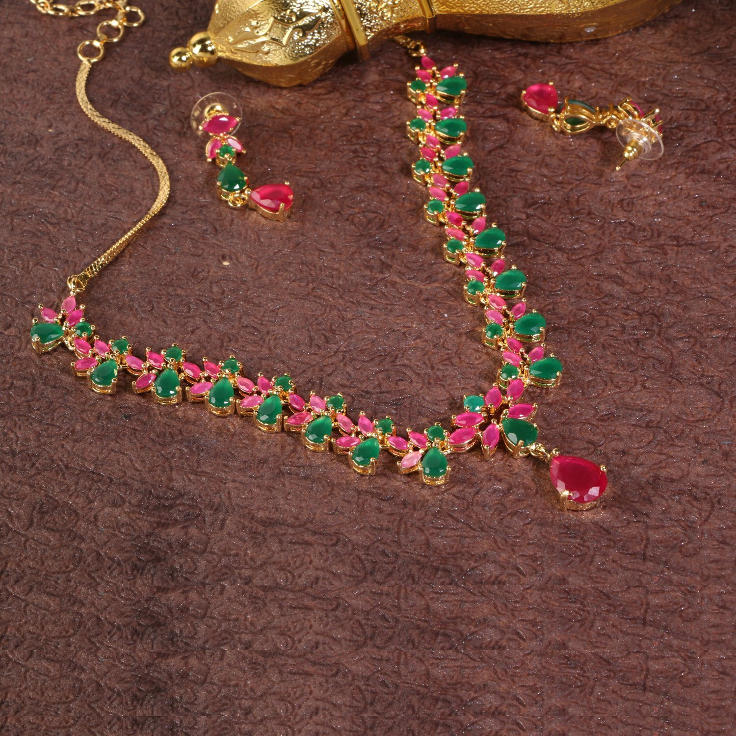 Swasti Jewels Gold Plated CZ Zircon Fashion Jewellery Set Necklace Earrings for Women
