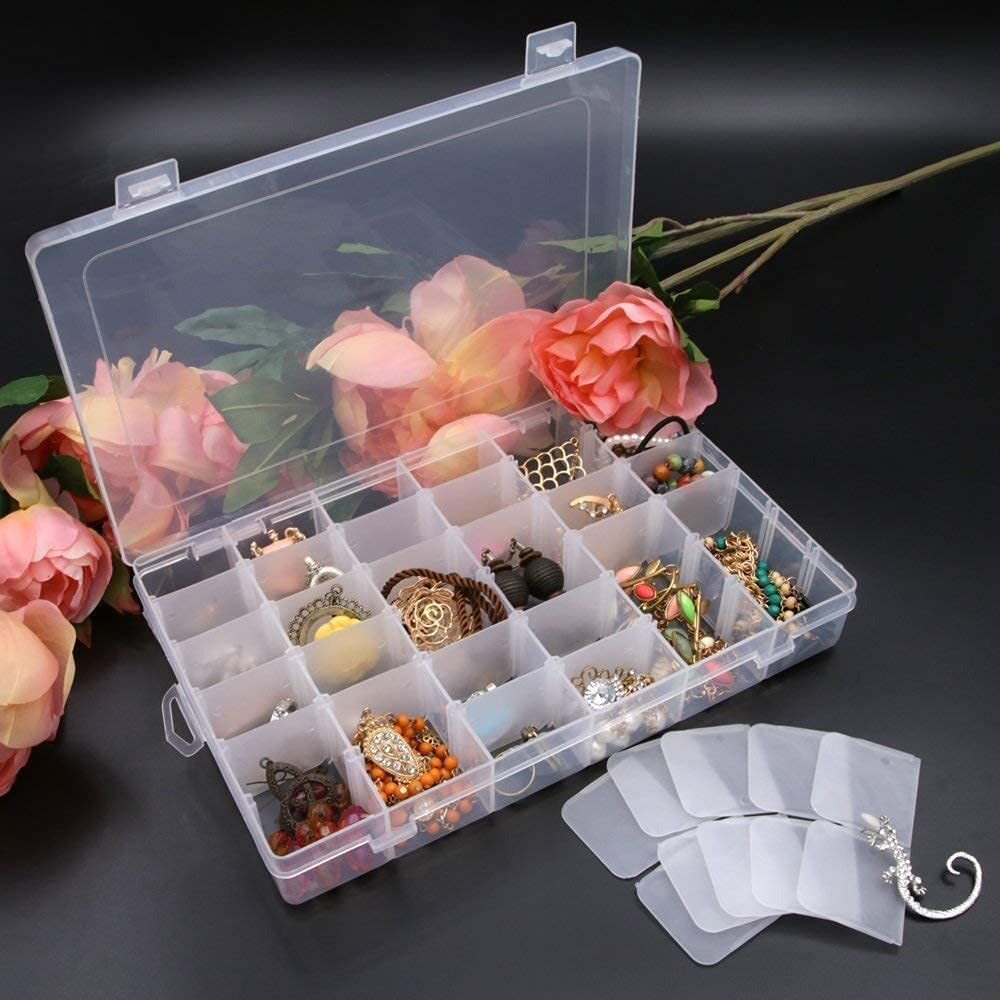 Kexes Wokqixak Single Layer 36 Compartment Plastic Transparent Jewelry Medicine Makeup Storage Box Multipurpose Portable Jewelry Box Accessories For Earrings Ring Storage Box