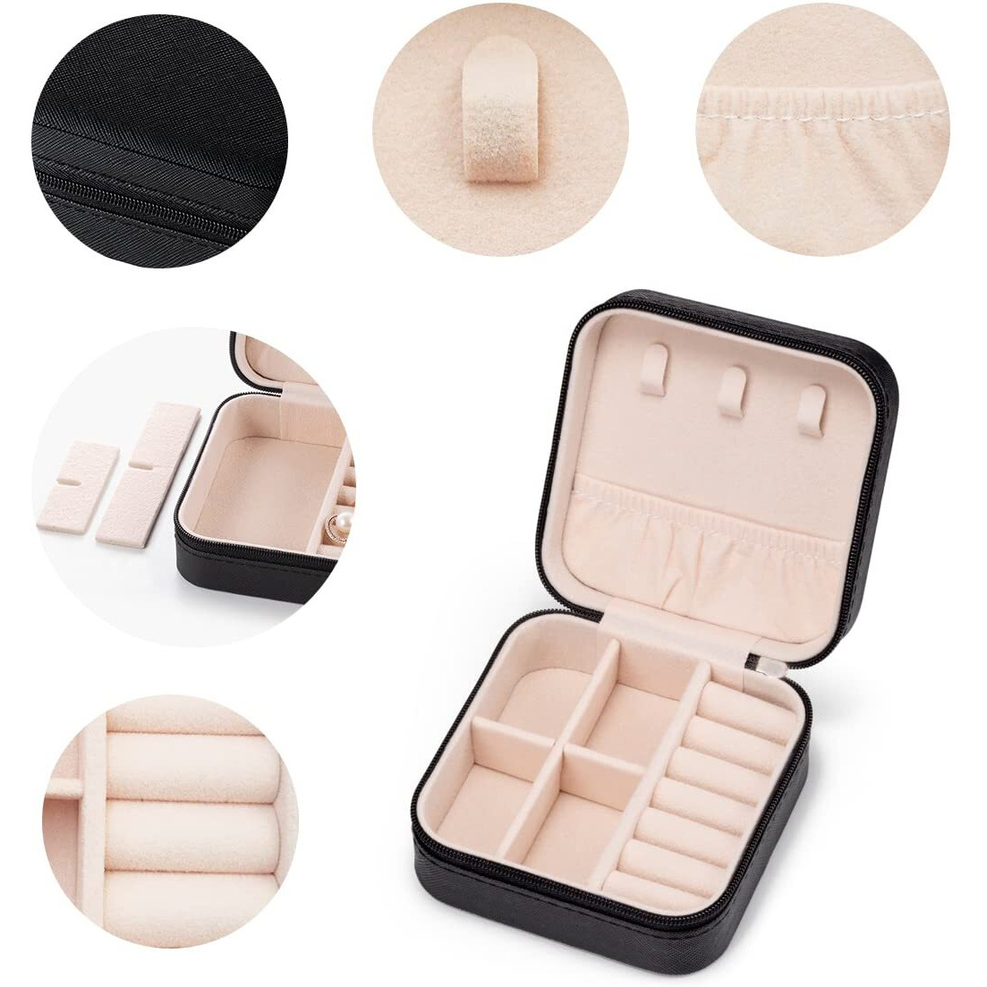 PU Leather Travel Jewelry Case, Mini Jewelry Box, Small Jewelry Organizer Portable Display Jewelry Storage Case for Rings Earrings Necklace Bracelet Bangle,Gifts for Girls Women VOMNA (Black)