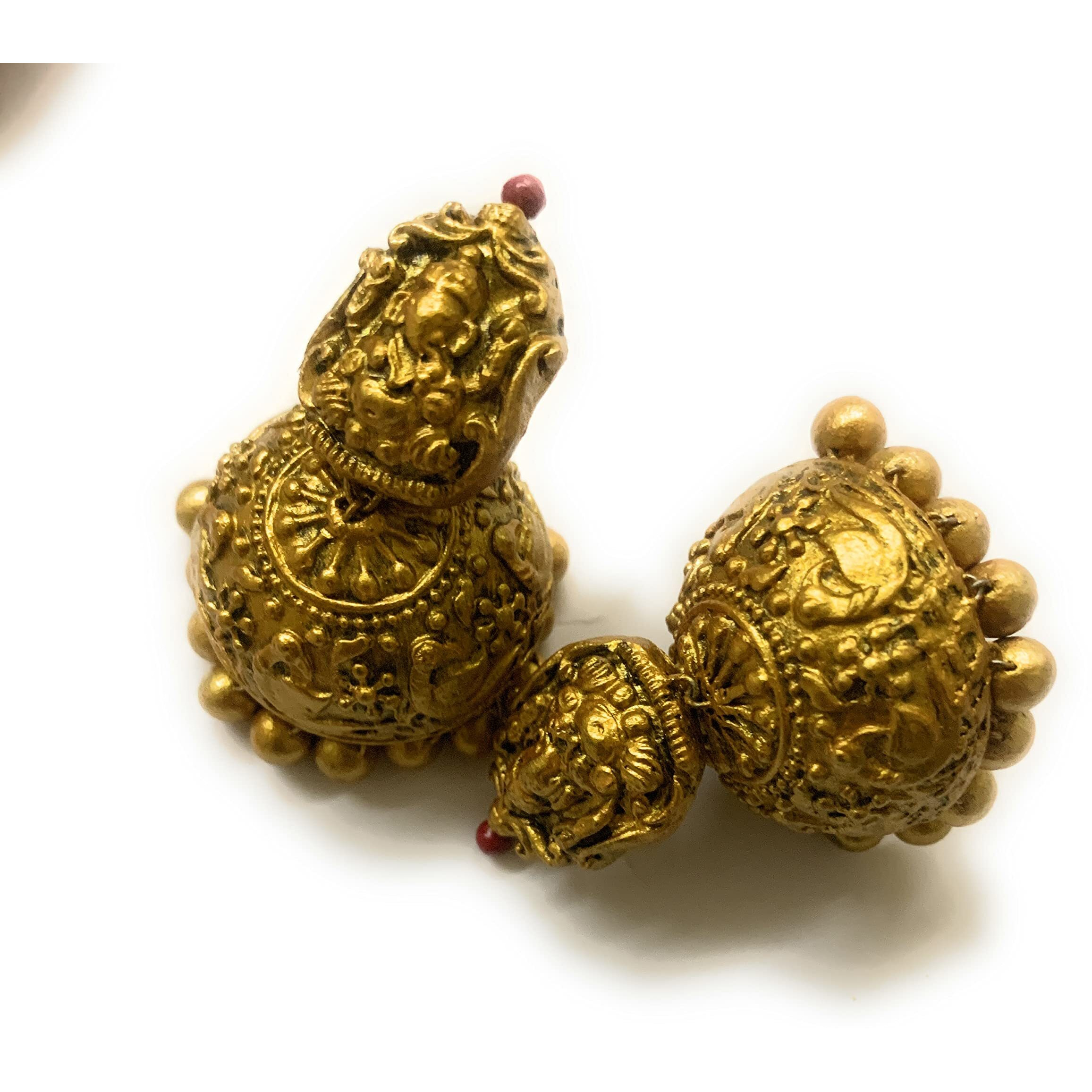 SanaaS Terracotta Jewellery In Ganesh Pendants With Rope Necklace Set In Maroon & Golden Colour For Women