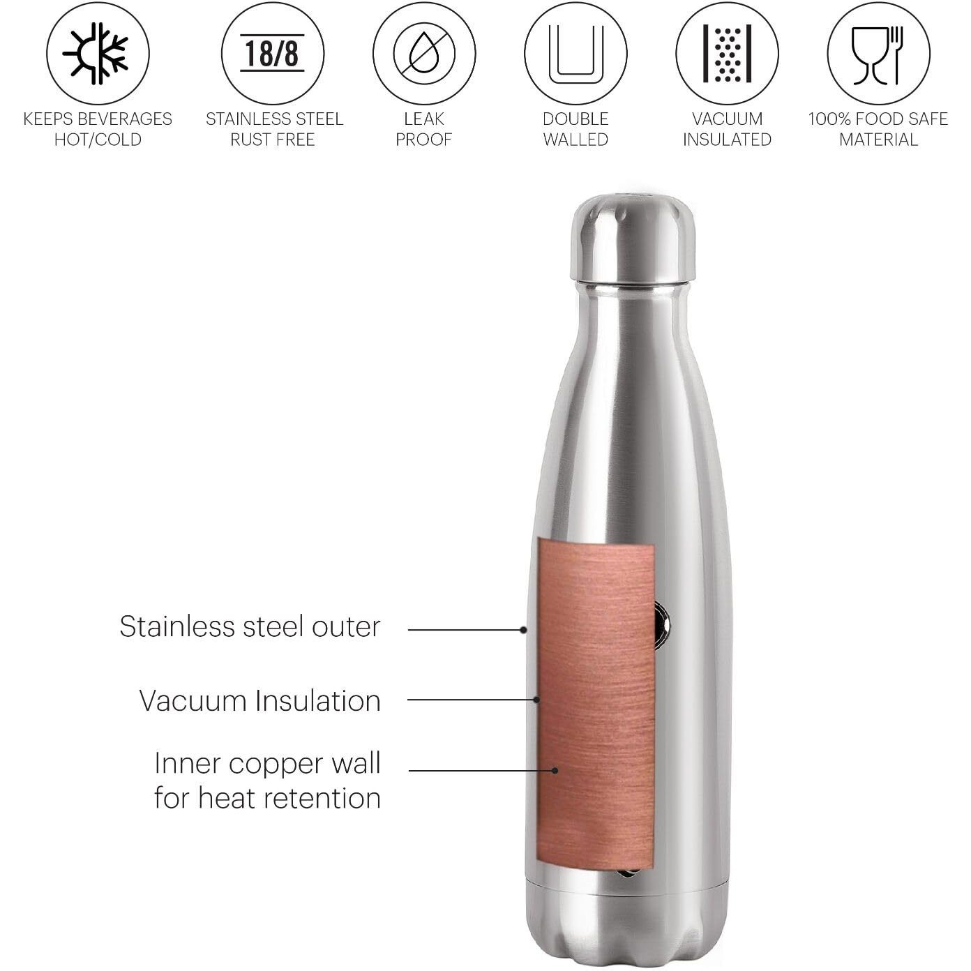 Cello Swift Thermosteel Water Bottle 500ml, Silver | 24 Hours Hot & Cold | Rust & Leak Proof | Ideal for Office, Gym, Home, Kitchen, Hiking, Trekking, Travel Bottle