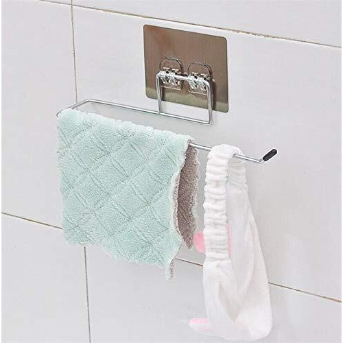 Lexazo Stainless Steel Self Adhesive Napkin Ring Wall Mount Towel Hanging Holder with Magic Adhesive Pad Kitchen Paper Roll Holder Tissue Paper Stand Towel Bar Hanger for Kitchen and Washbasin use