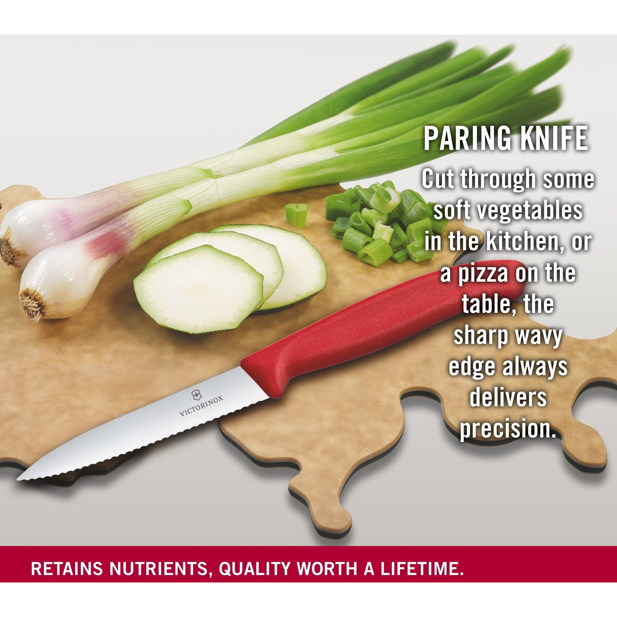 Victorinox, Swiss Classic KITCHEN KNIFE/ PARING KNIFE/ SERRATED KNIFE 10 cm, Wavy Edge -RED colour.