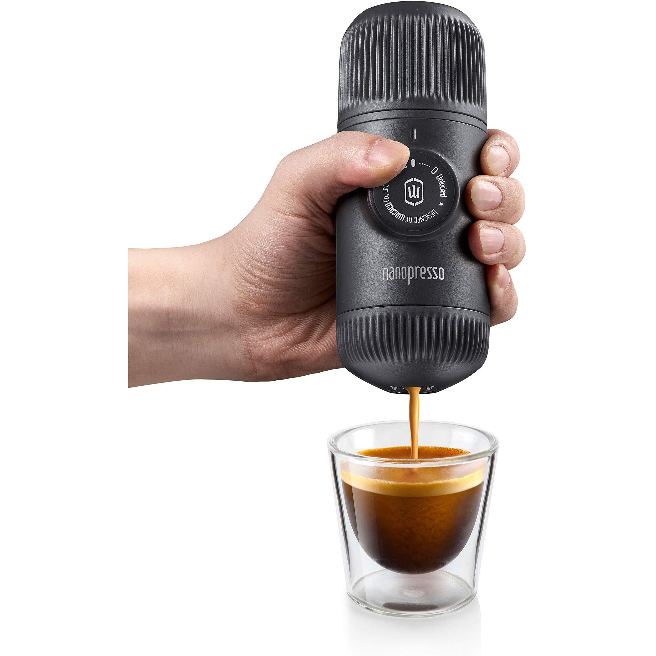 Wacaco Nanopresso Manually operated Mini Portable Espresso Maker- With Adapter-Extra Small Coffee machines for Travel, Camping, Office-Black