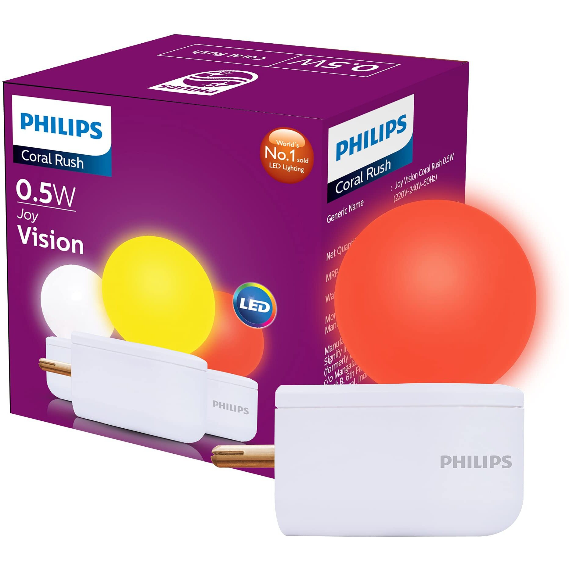 PHILIPS 0.5W LED Red Bulb, Pack of 1 (Joy Vision, Prong)