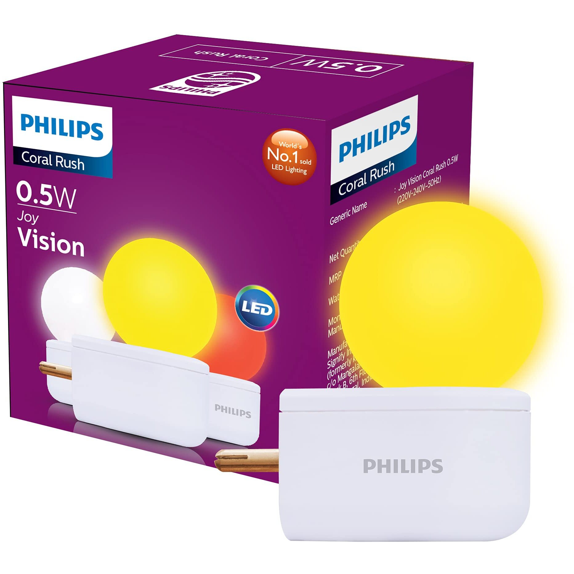 PHILIPS 0.5W LED Yellow Bulb, Pack of 1 (Joy Vision, B22D)