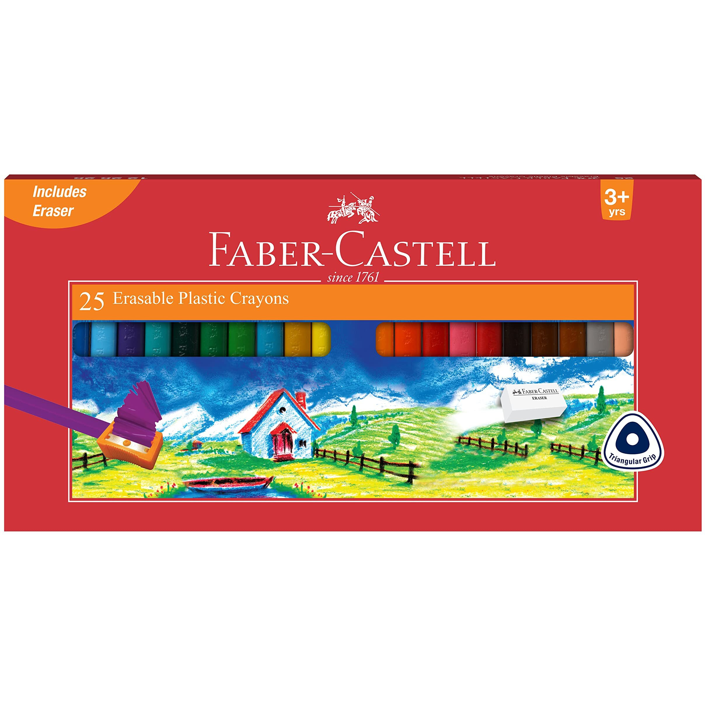 Faber-Castell Erasable Plastic Crayon Set - 70mm, Pack of 25 (Assorted)