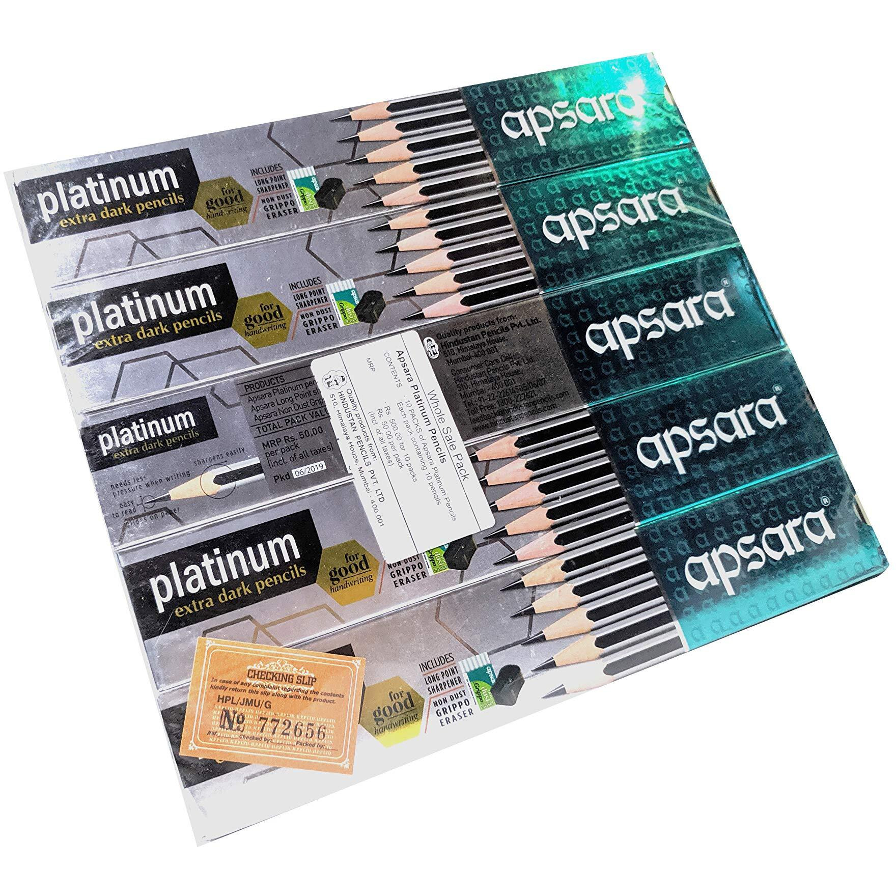 Apsara Platinum Extra Dark Pack of 10 Box of 100 Pencils