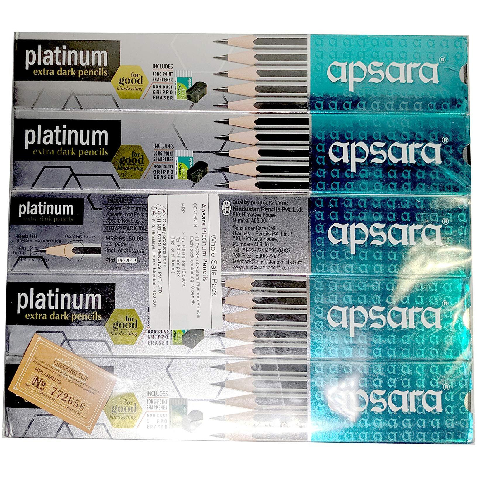 Apsara Platinum Extra Dark Pack of 10 Box of 100 Pencils