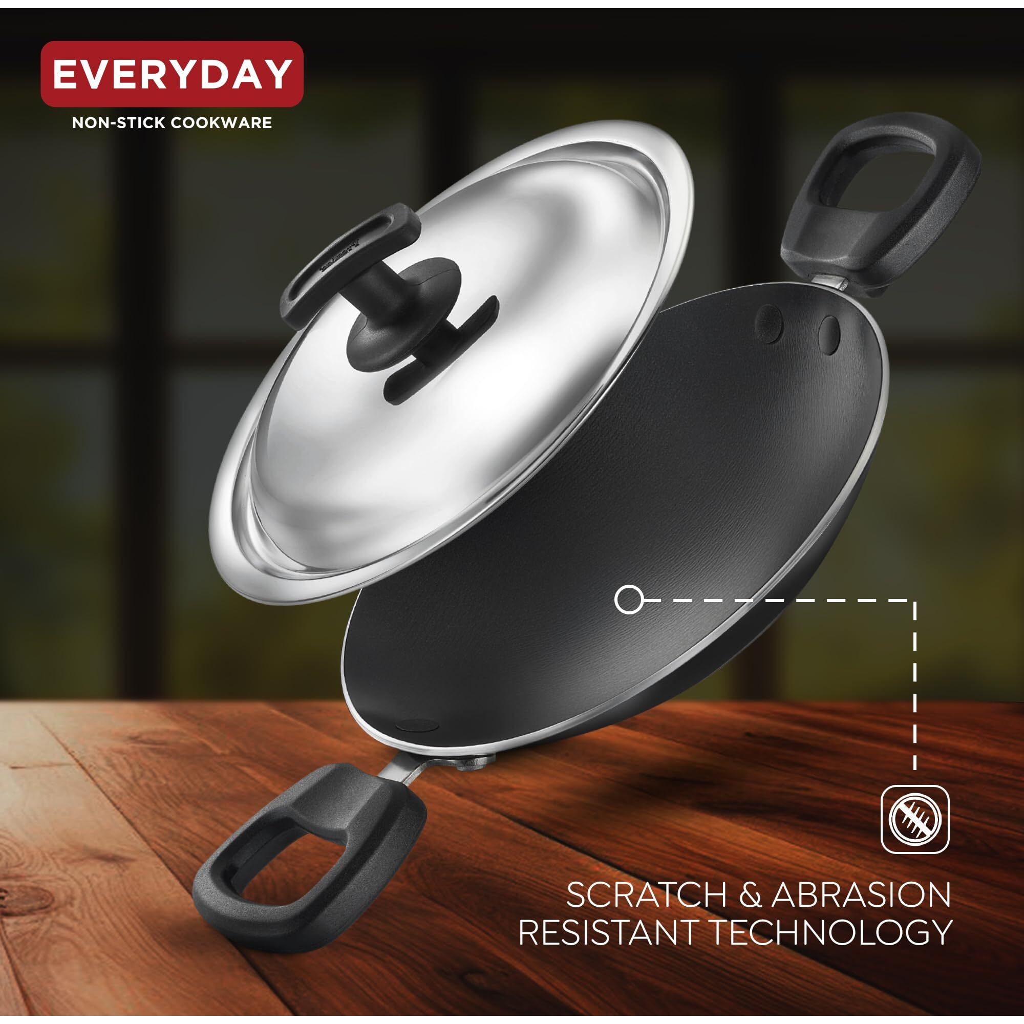 Judge by Prestige Everyday Appachatty with Lid 0.8 L Capacity 20 Cm Diameter (Aluminium|Non-Stick), Black