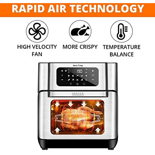 Inalsa Air Fryer Oven 12 Ltr Capacity & 1500W with Rotisserie Function|7-in-1 Air Fry,Bake,Grill,Roast,Dehydrate & Reheat Function|Digital Display|10 Preset Menu|2 Year Warranty (Aero Crisp)