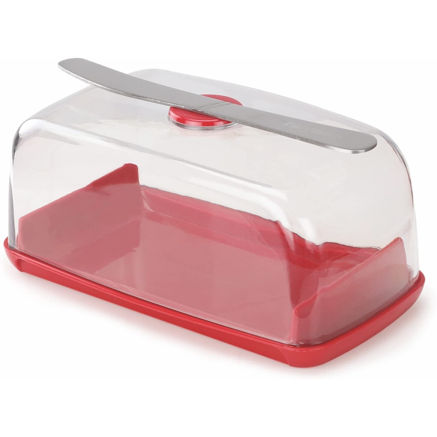 Nayasa Smart Butter Dish with Magnetic Butter Knife Holder & Side Section, Red